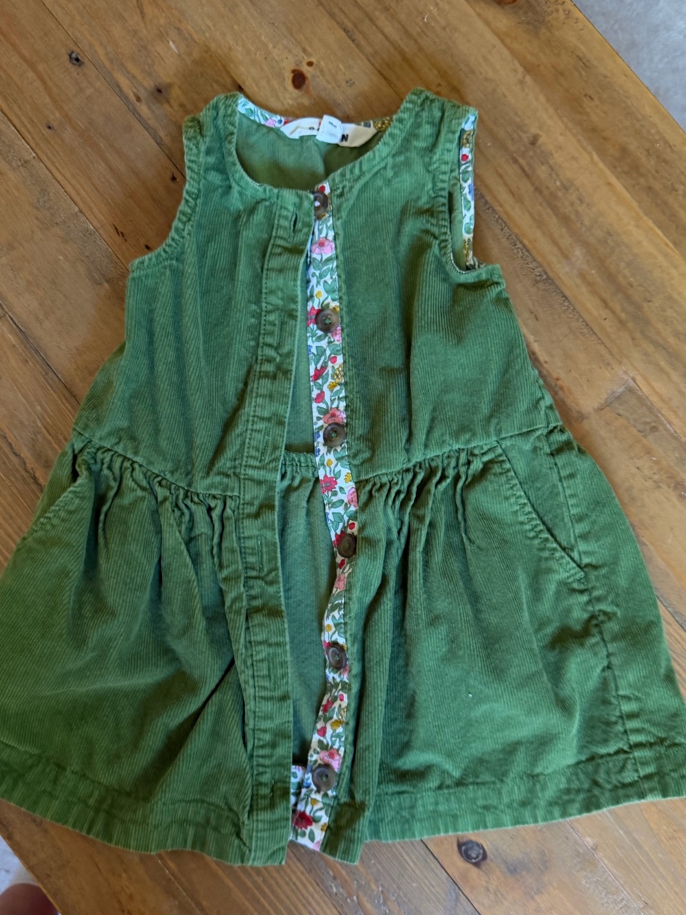 Mini Boden Green Corduroy Floral-Trim Girls' Dress